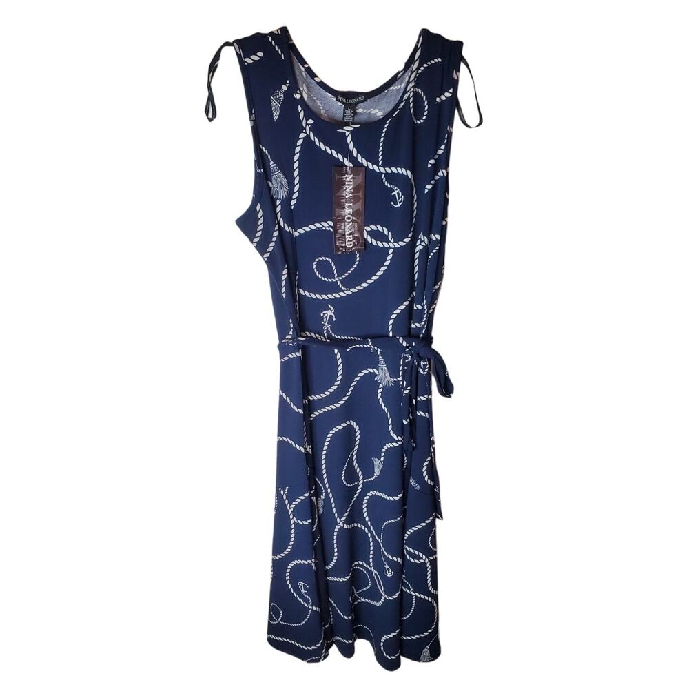 Nina Leonard Nautical Belted Dress, NWT, Large
